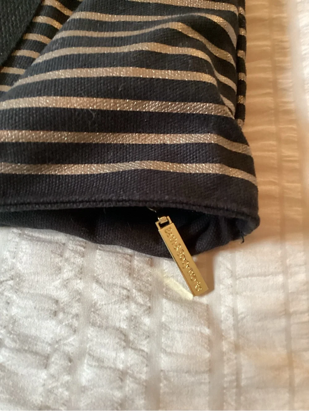 Victoria's Secret Black and Gold Striped Tote Bag